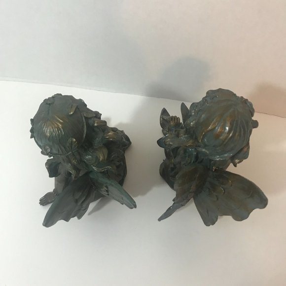 Northlight Set of 2 Bronze Kneeling Fairies With Flowers and  Set of Bronze Fairies Figurines Two Fairy Girls with Flower Sitting Garden or Ho